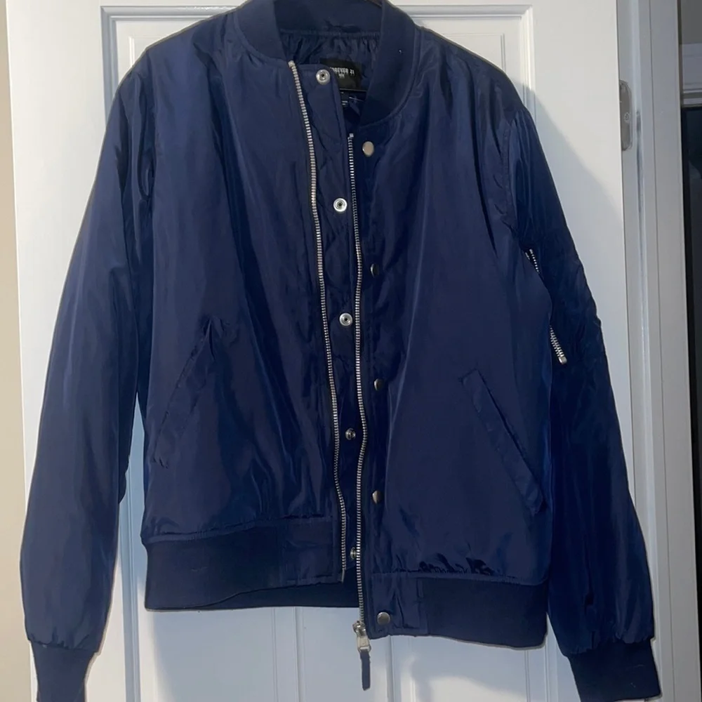 Navy blue bomber jacket